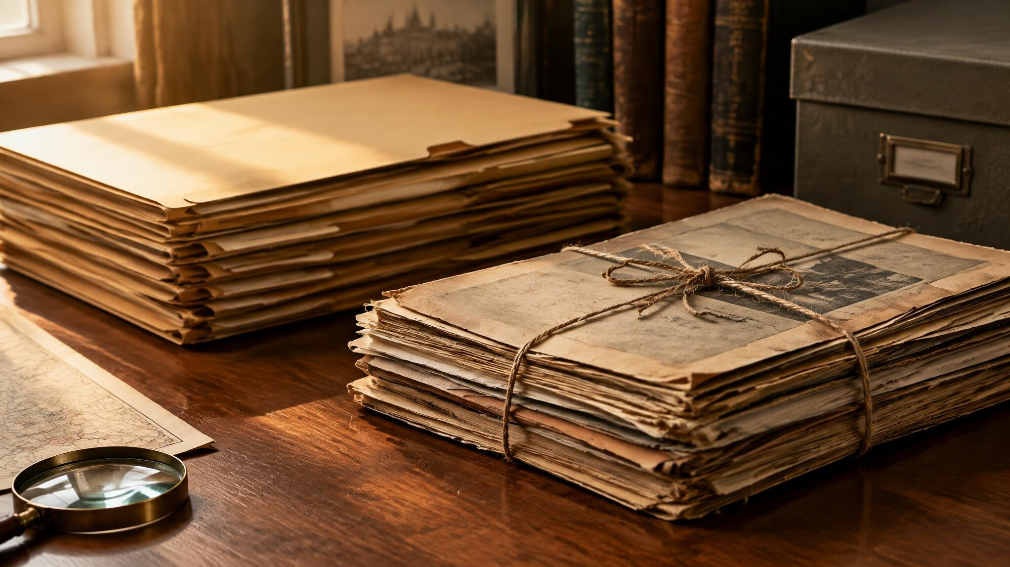 Stack of sealed folders and documents on a desk